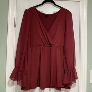 torrid Burgundy Surplice Long Sleeve Peplum Blouse